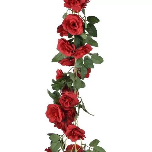 Élethű selyemvirág rózsa girland 168 cm piros