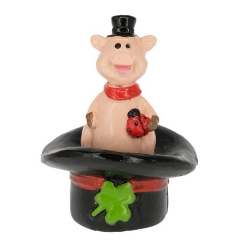 Malac lóherével kalapban 4,3x4x5,2cm rózsaszín,fekete