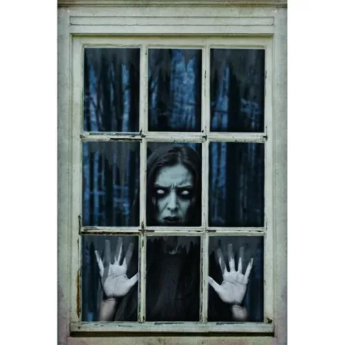 Ablakdekor Halloween női alak textil 80x120 cm bézs, fekete