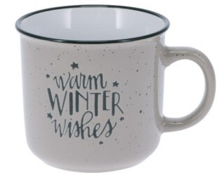 Bézs karácsonyi bögre „Warm Winter Wishes” felirattal, 450 ml-es kivitelben.