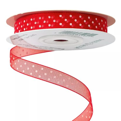 Pöttyös organza szalag 10mm x 20m - piros