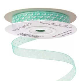 Pöttyös organza szalag 10mm x 20m - türkiz
