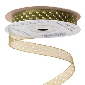 Pöttyös organza szalag 10mm x 20m - olivazöld