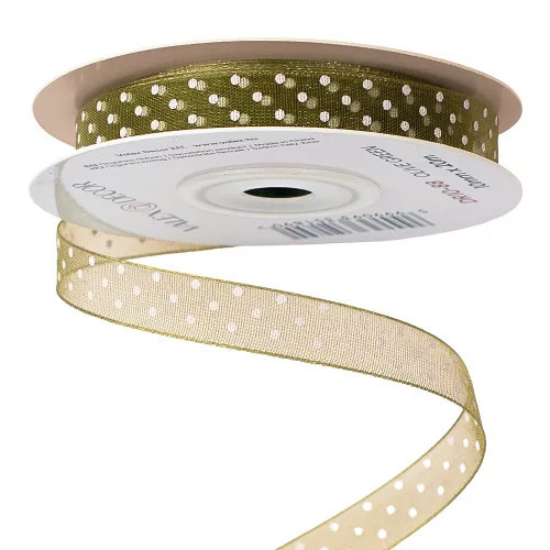 Pöttyös organza szalag 10mm x 20m - olivazöld