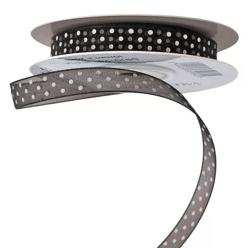 Pöttyös organza szalag 10mm x 20m - fekete