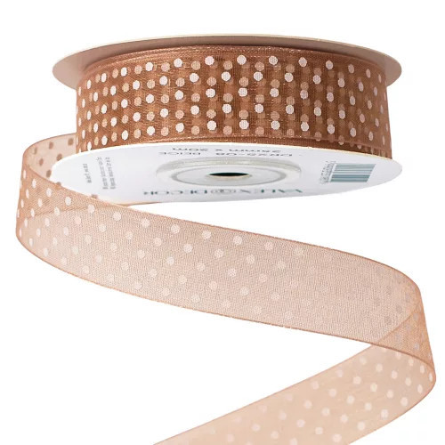 Pöttyös organza szalag 25mm x 20m - bézs