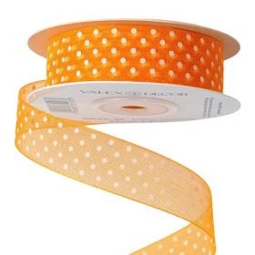 Pöttyös organza szalag 25mm x 20m - világos narancssárga