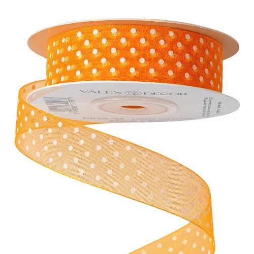 Pöttyös organza szalag 25mm x 20m - világos narancssárga