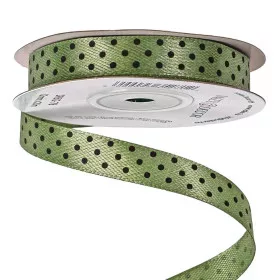 Fekete pöttyös szatén szalag 12mm x 20m -  Mohazöld