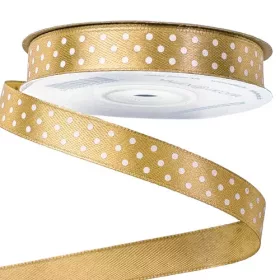 Fehér pöttyös szatén szalag 12mm x 20m - Arany