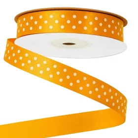   Fehér pöttyös szatén szalag 12mm x 20m - Sötét citromsárga