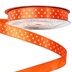 Fehér pöttyös szatén szalag 12mm x 20m -Sötét narancssárga
