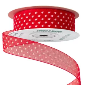 Pöttyös organza szalag 25mm x 20m - piros