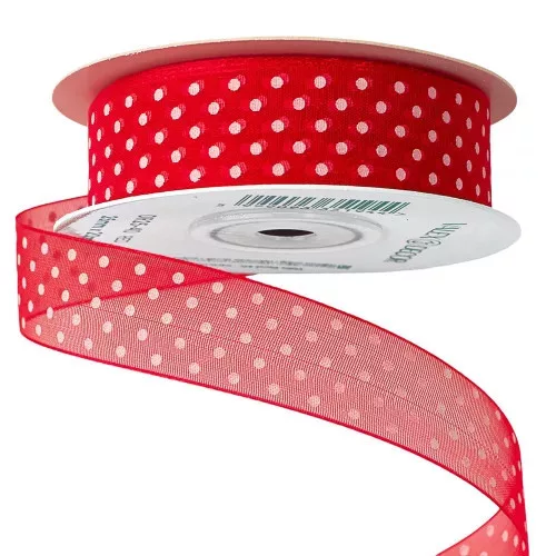 Pöttyös organza szalag 25mm x 20m - piros