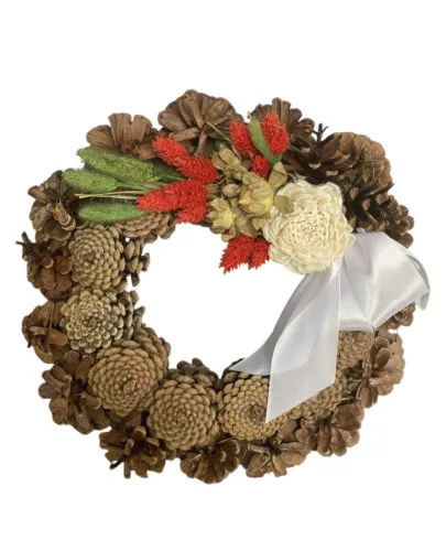 Díszített toboz koszorú 25 cm