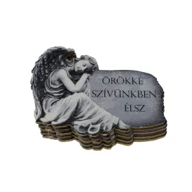   Tábla -kőtábla mellett ülő angyal 8x6,5cm többféle felirattal