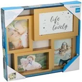 Fényképkeret 3 képhez +LED tükör 32x32x4cm