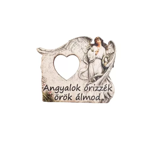 Tábla fa kőtáblán szívecskés angyalok őrizzék örök álmod 5,4x6,1cm