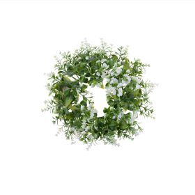   Élethű pozsgás selyemvirág koszorú fehér virágokkal és zöld levelekkel 23cm