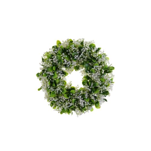 Selyemvirág fátyolvirág koszorú  fehér bogyós zöld levelekkel 35 cm