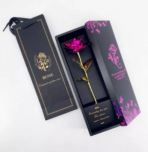 Fémrózsa dobozban pink +dísztasak 27,5x9x7cm