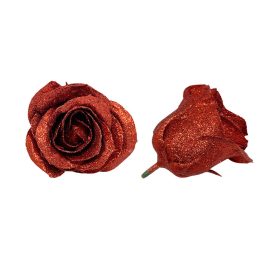 Glitteres élethű rózsafej 7x7cm piros