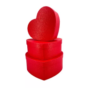 Papírdoboz szív enyhén csillogó piros (24x21,2x9,8,22x20x8,2,19x16,5x6,8 cm)