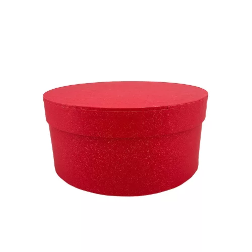 Papírdoboz kerek enyhén csillogó piros 22x10cm