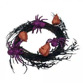 Halloween glitteres koszorú pókkal, tökkel 24cm