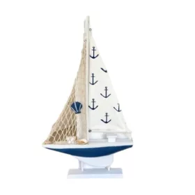 Fa Hajó kék-fehér 31x6x53cm