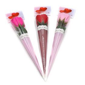 Szappanrózsa papírban szív kártyával 43x7cm piros