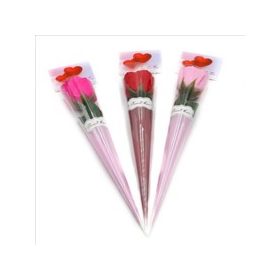 Szappanrózsa papírban szív kártyával 43x7cm rózsaszín