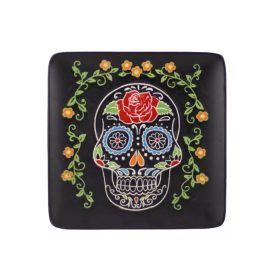   Halloween tányér 22cm  szögletes - fekete alapon színes koponya