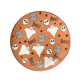 Halloween tányér 27cm - narancs alapon szellem mintás