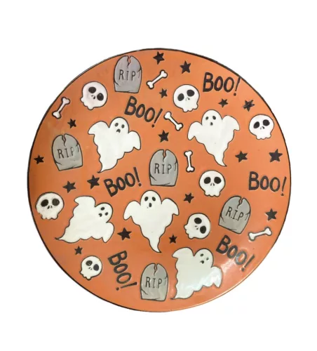 Halloween tányér 27cm - narancs alapon szellem mintás