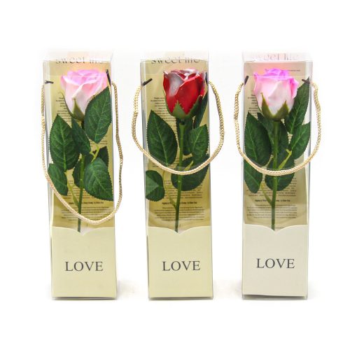 Szappanrózsa dobozban 7x7x26cm piros