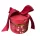 Kerek absztrakt festmény mintás papírdoboz piros árnyalatban piros színű szalaggal 12x9 cm