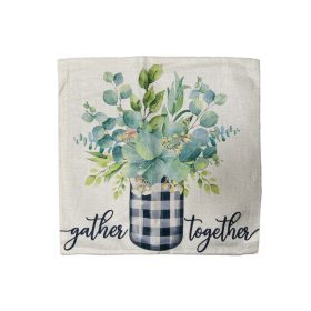 Párnahuzat zsákvászon Together zöld virágos 44 x 44 cm