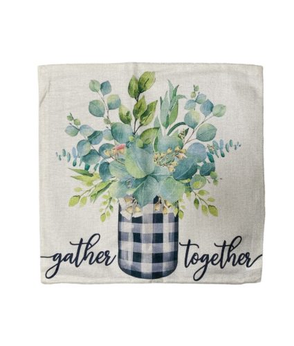 Párnahuzat zsákvászon Together zöld virágos 44 x 44 cm