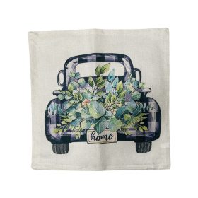 Párnahuzat zsákvászon autós zöld virágos 44 x 44 cm