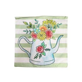   Párnahuzat tavaszi zsákvászon 43x43 cm virágcsokor kancsóban