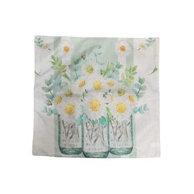   Párnahuzat tavaszi zsákvászon 43x43 cm margaréta csokros 