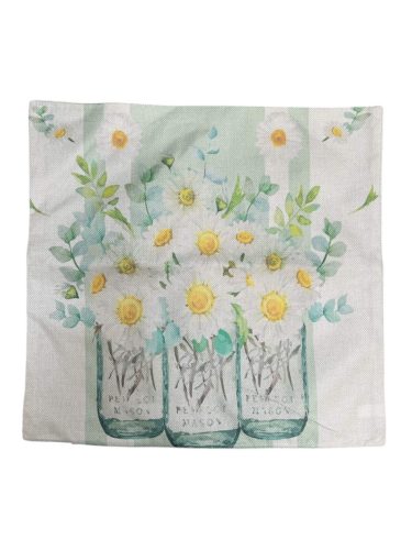 Párnahuzat tavaszi zsákvászon 43x43 cm margaréta csokros 