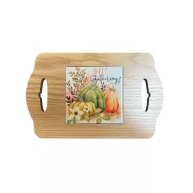   Fa alátét őszi mintás kerámia lappal Happy gatherings felirattal 14x22,5 cm 