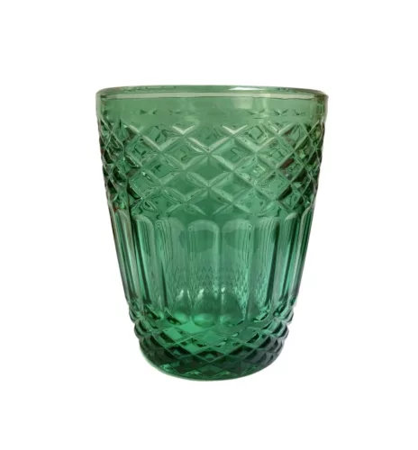 Zöld üvegpohár dombormintás felülettel – 8×9,5 cm