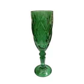   Talpas üvegpohár gyémántmintás domborítással méregzöld 6x19cm