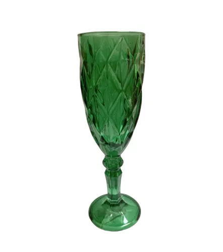Talpas üvegpohár gyémántmintás domborítással méregzöld 6x19cm