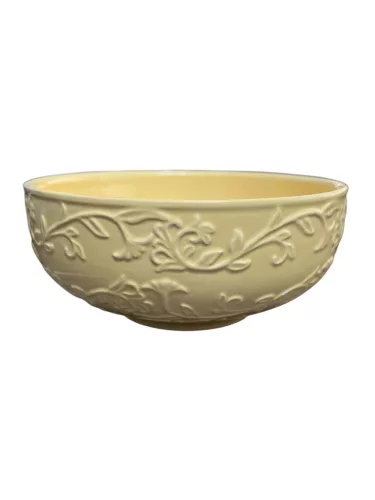 Nagy kerámia salátástál indás dombormintával – vajsárga 17x7cm