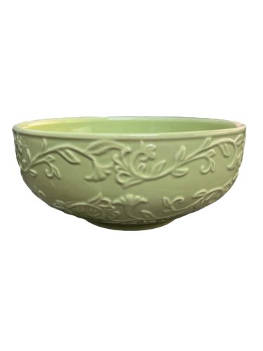 Nagy kerámia salátástál indás dombormintával – pisztácia zöld 17x7cm