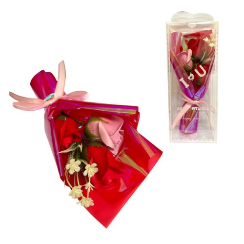 Szappanrózsa ajándékdobozban piros színben 10x24 cm